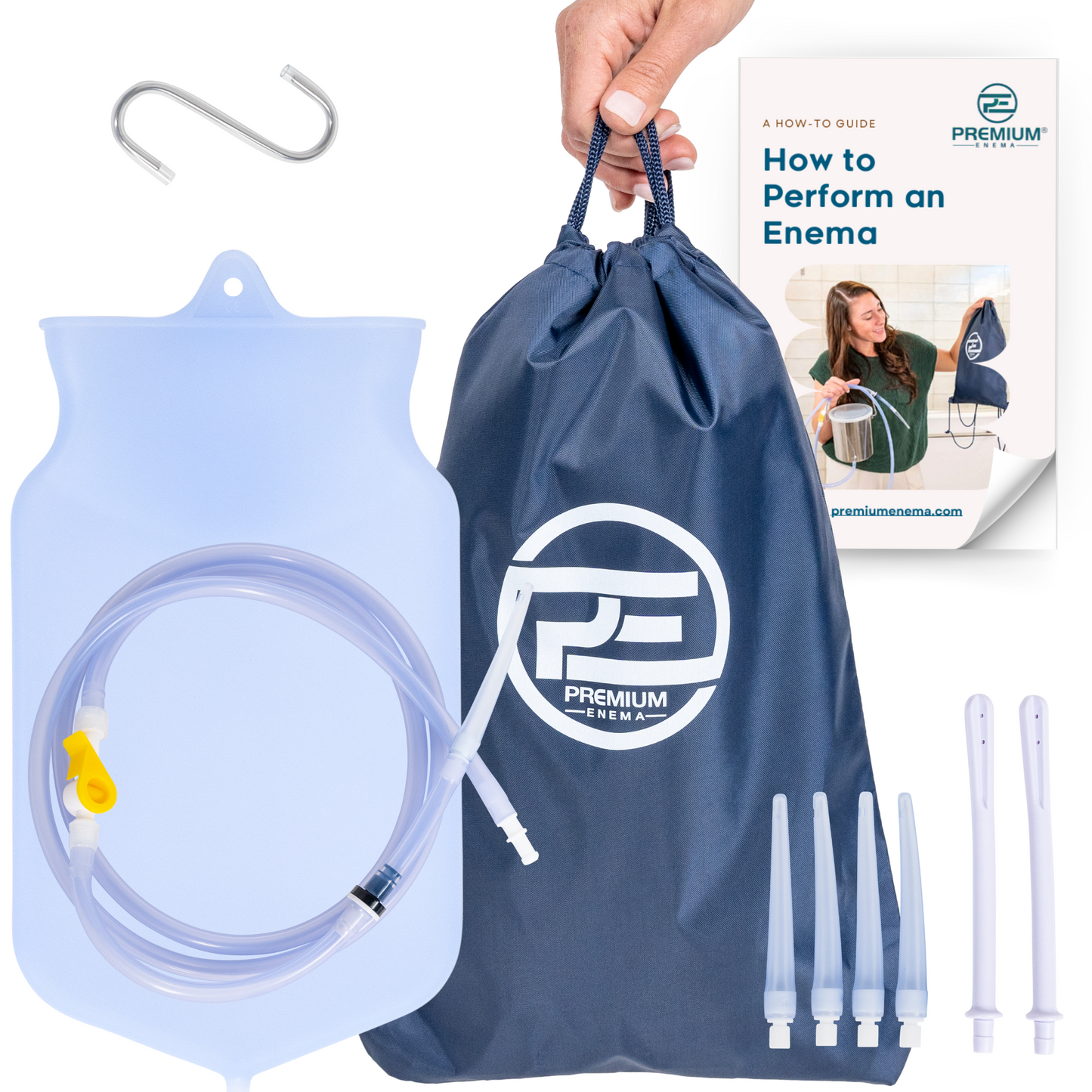 PE Clear Silicone Enema Bag Kit. Suitable for Coffee and Water Colon Cleansing. 2 Quart Capacity, 6.75 Foot Long Hose, 7 Tips. by Premium Enema