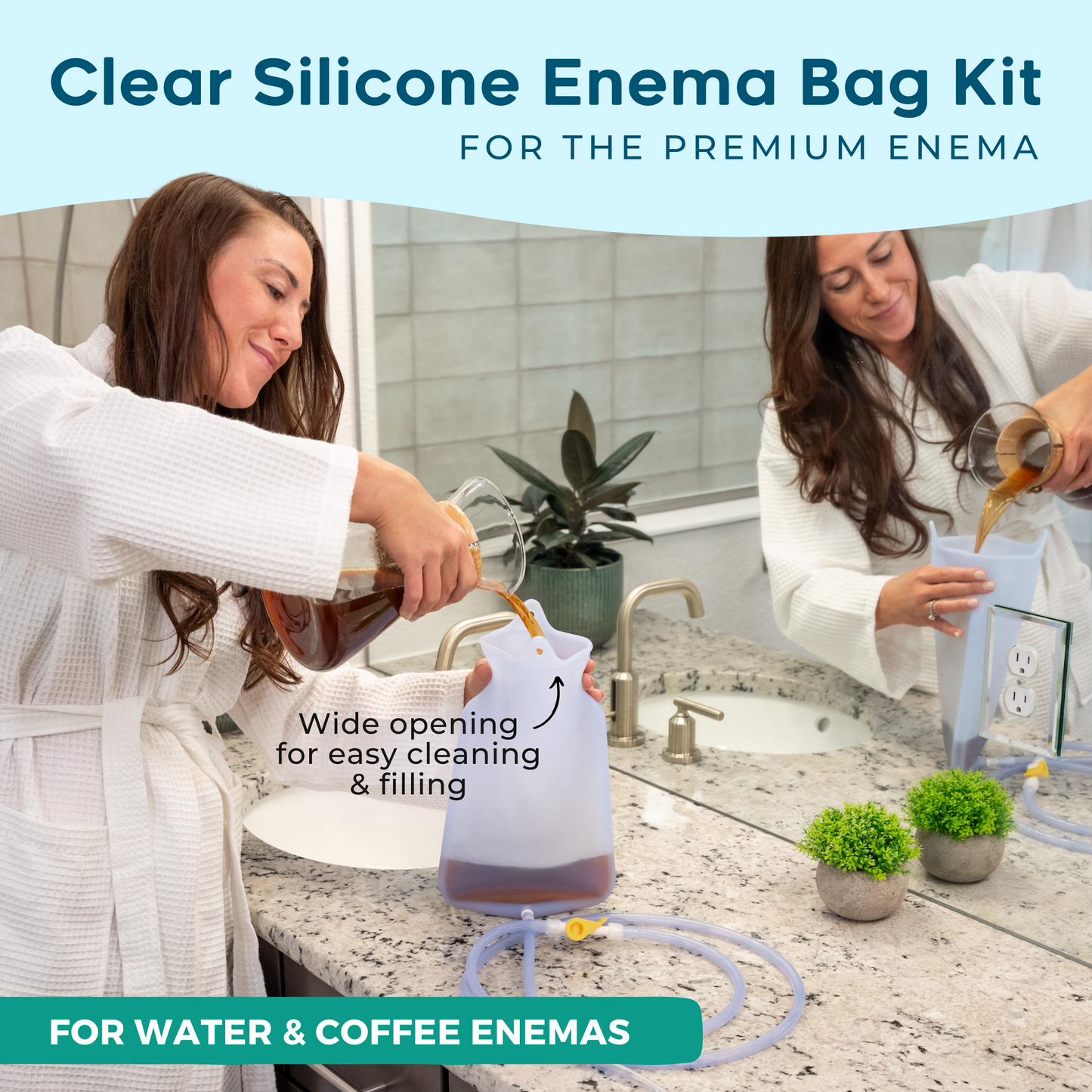 PE Clear Silicone Enema Bag Kit. Suitable for Coffee and Water Colon Cleansing. 2 Quart Capacity, 6.75 Foot Long Hose, 7 Tips. by Premium Enema