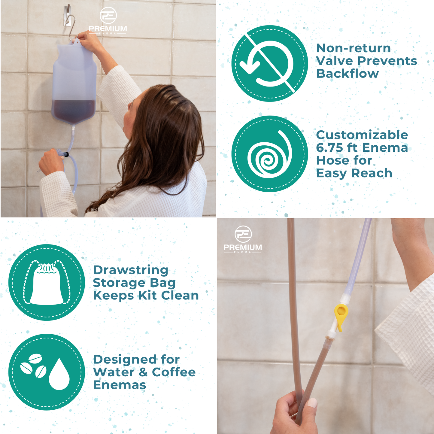 PE Clear Silicone Enema Bag Kit. Suitable for Coffee and Water Colon Cleansing. 2 Quart Capacity, 6.75 Foot Long Hose, 7 Tips. by Premium Enema