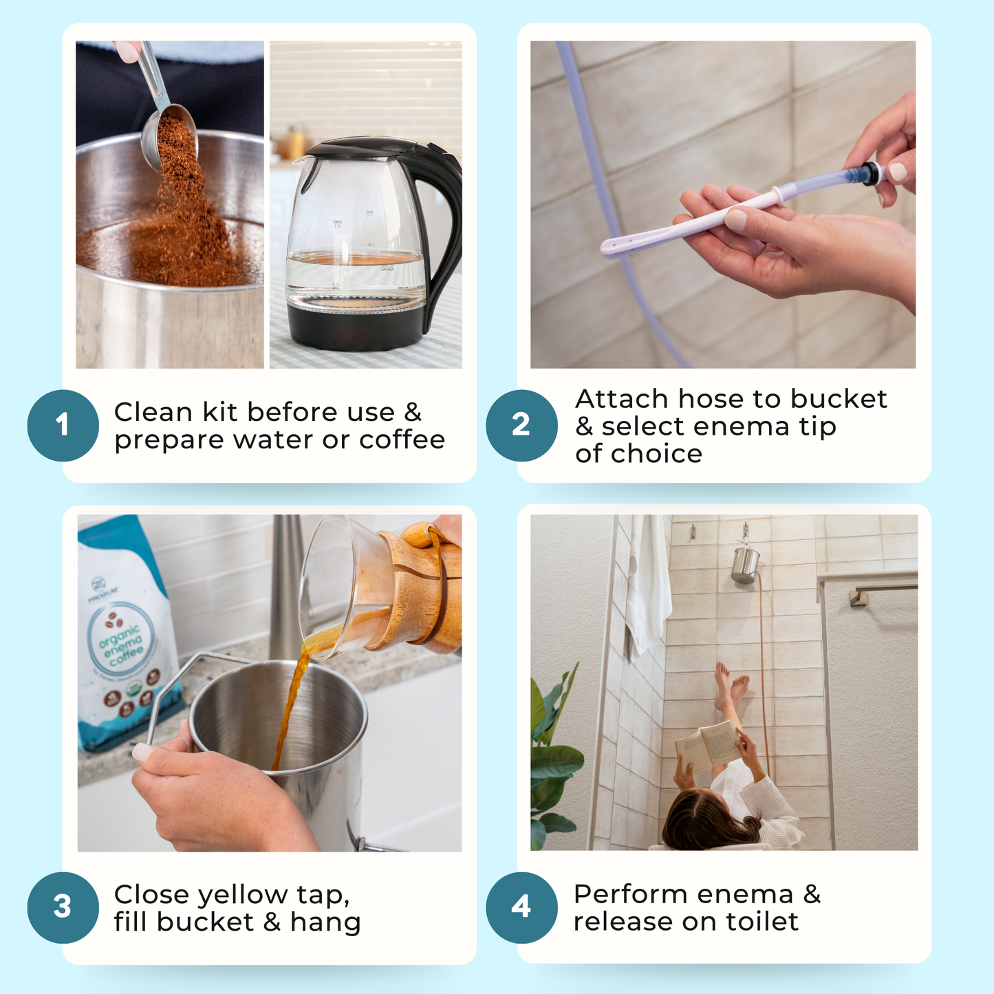 PE Clear Silicone Enema Bag Kit. Suitable for Coffee and Water Colon Cleansing. 2 Quart Capacity, 6.75 Foot Long Hose, 7 Tips. by Premium Enema
