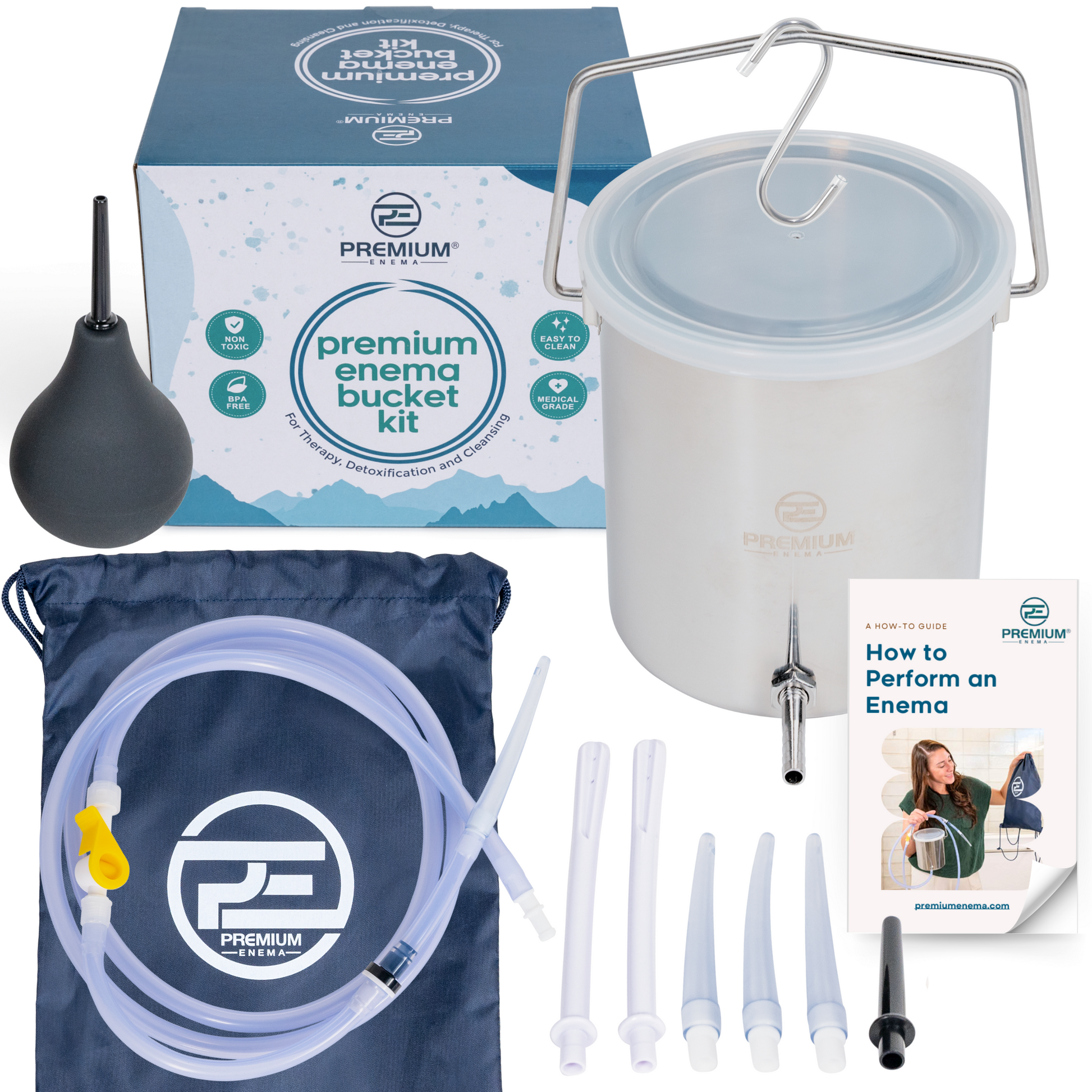 PremiumEnema Enema Bucket Kit with Reusable Bucket and Enema Accessories